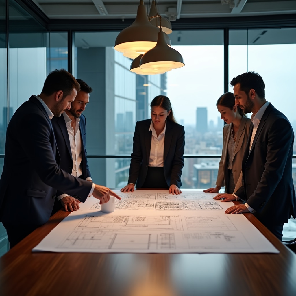 Group of professionals reviewing a real estate investment project